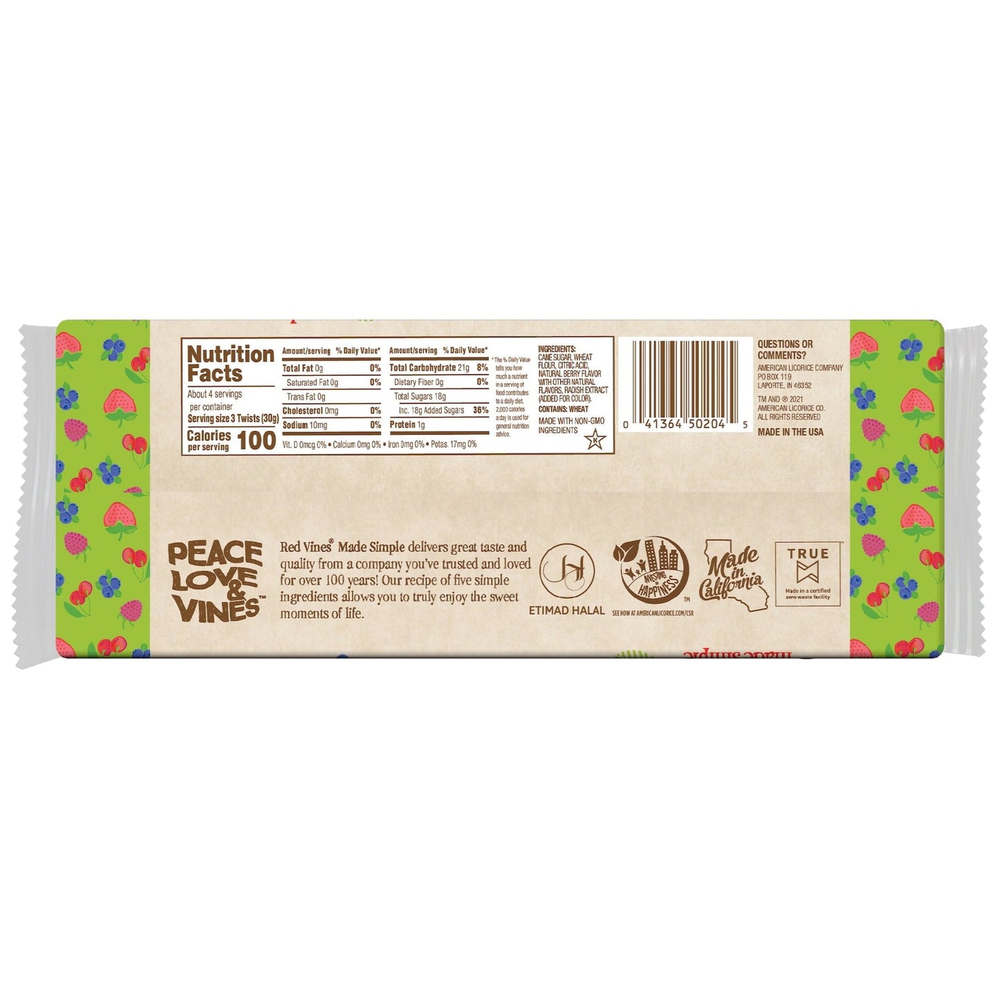 Wholesale Red Vines Made Simple Berry Licorice Twists 4oz Trays- Bulk