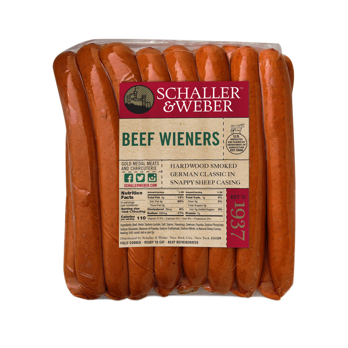 Wholesale Schaller & Weber Wiener Style All Beef Hot Dog-10 LB 5 PC Bulk