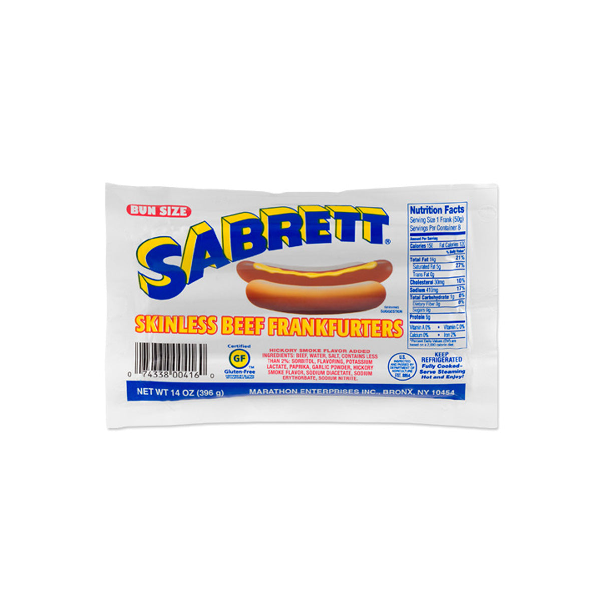 Wholesale Sabrett All Beef Skinless Frank 8/1- Bulk