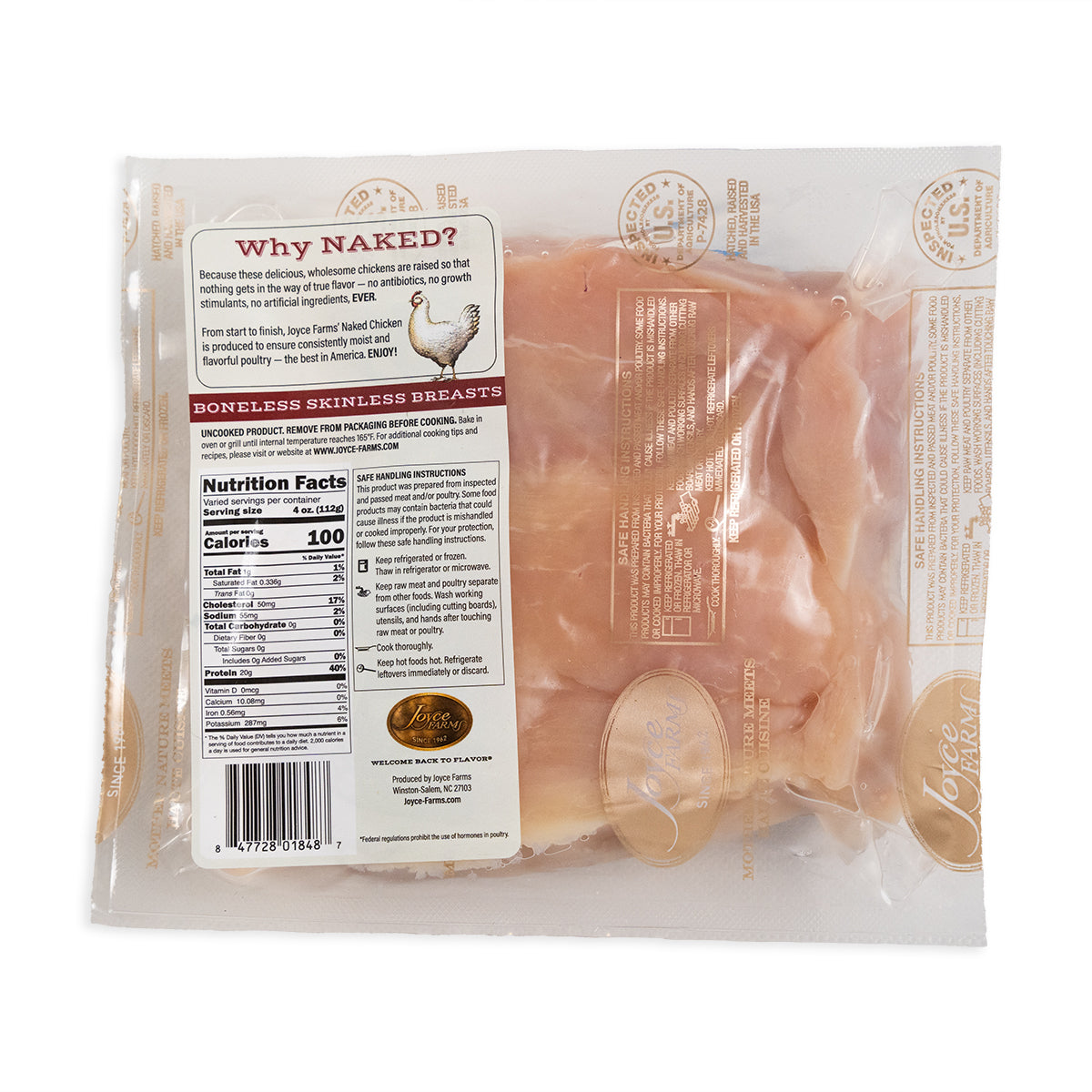 Wholesale Joyce Farms Naked Boneless Skinless Chicken Breast-8 LB Bulk