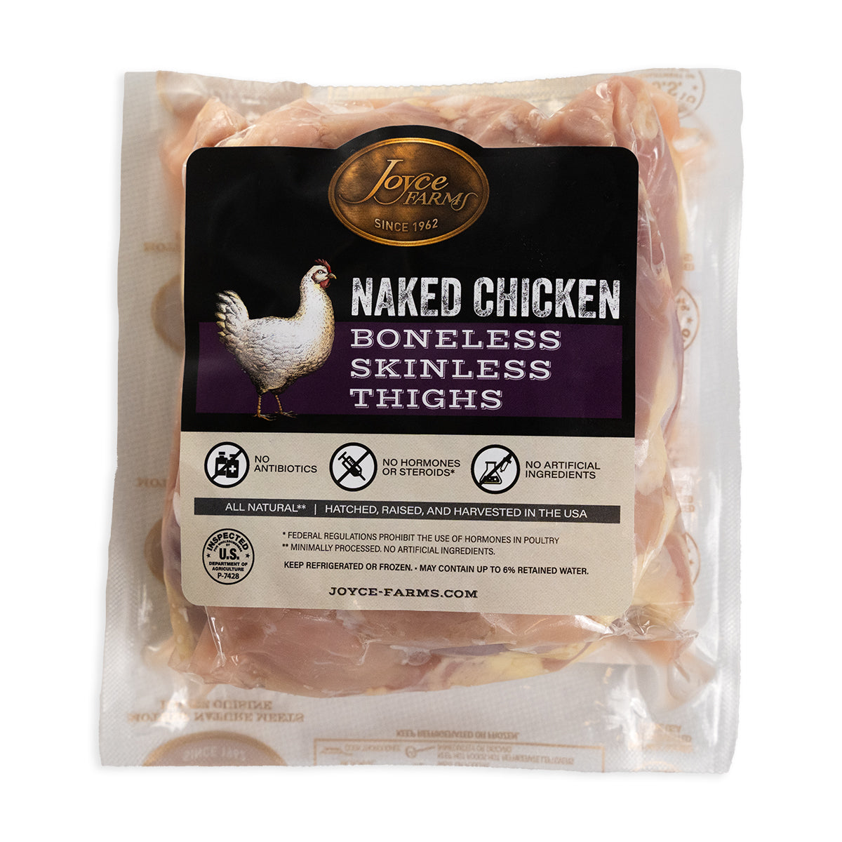 Wholesale Joyce Farms Naked Boneless Skinless Chicken Thighs-8 LB Bulk