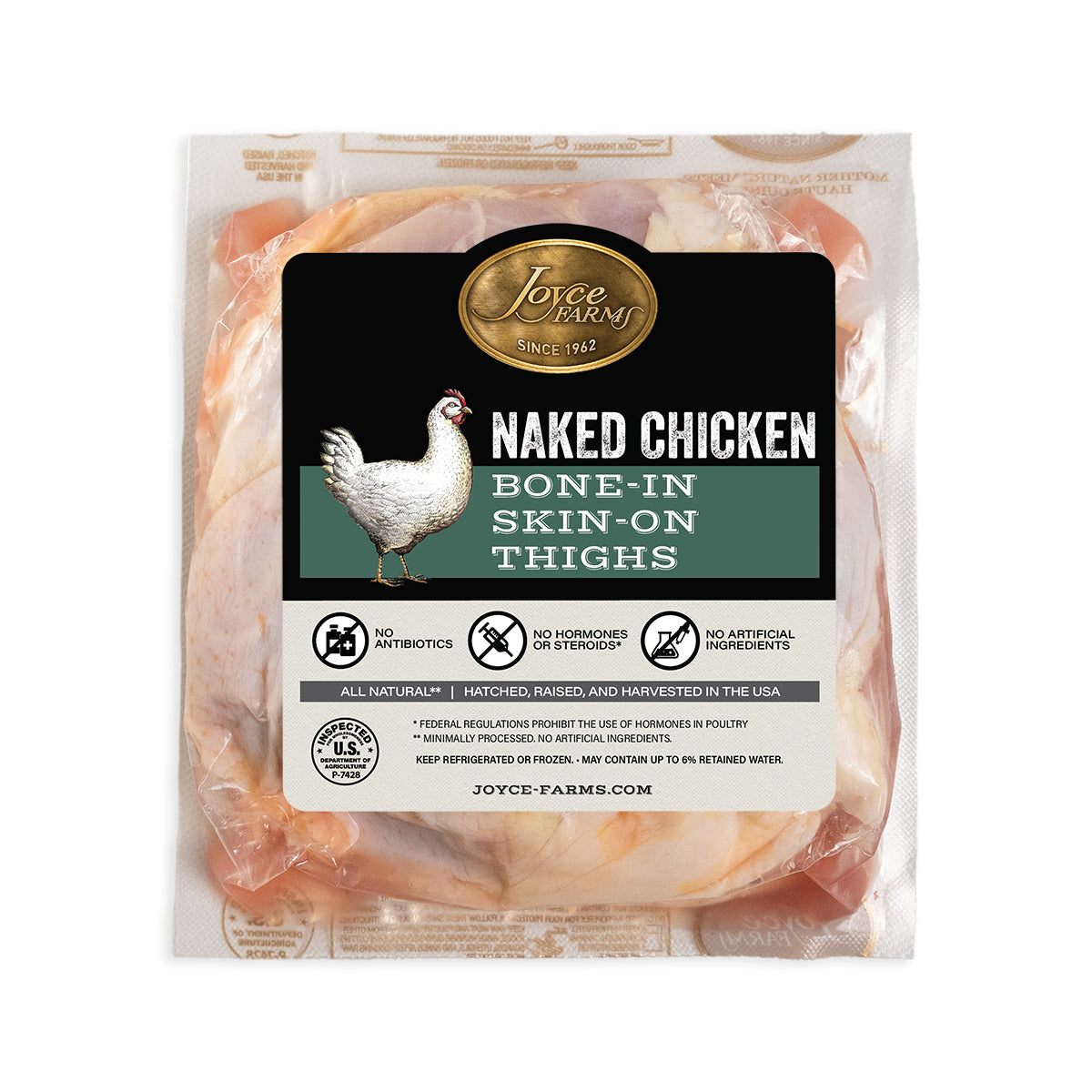 Wholesale Joyce Farms Naked Bone-In Chicken Thighs-8 LB Bulk