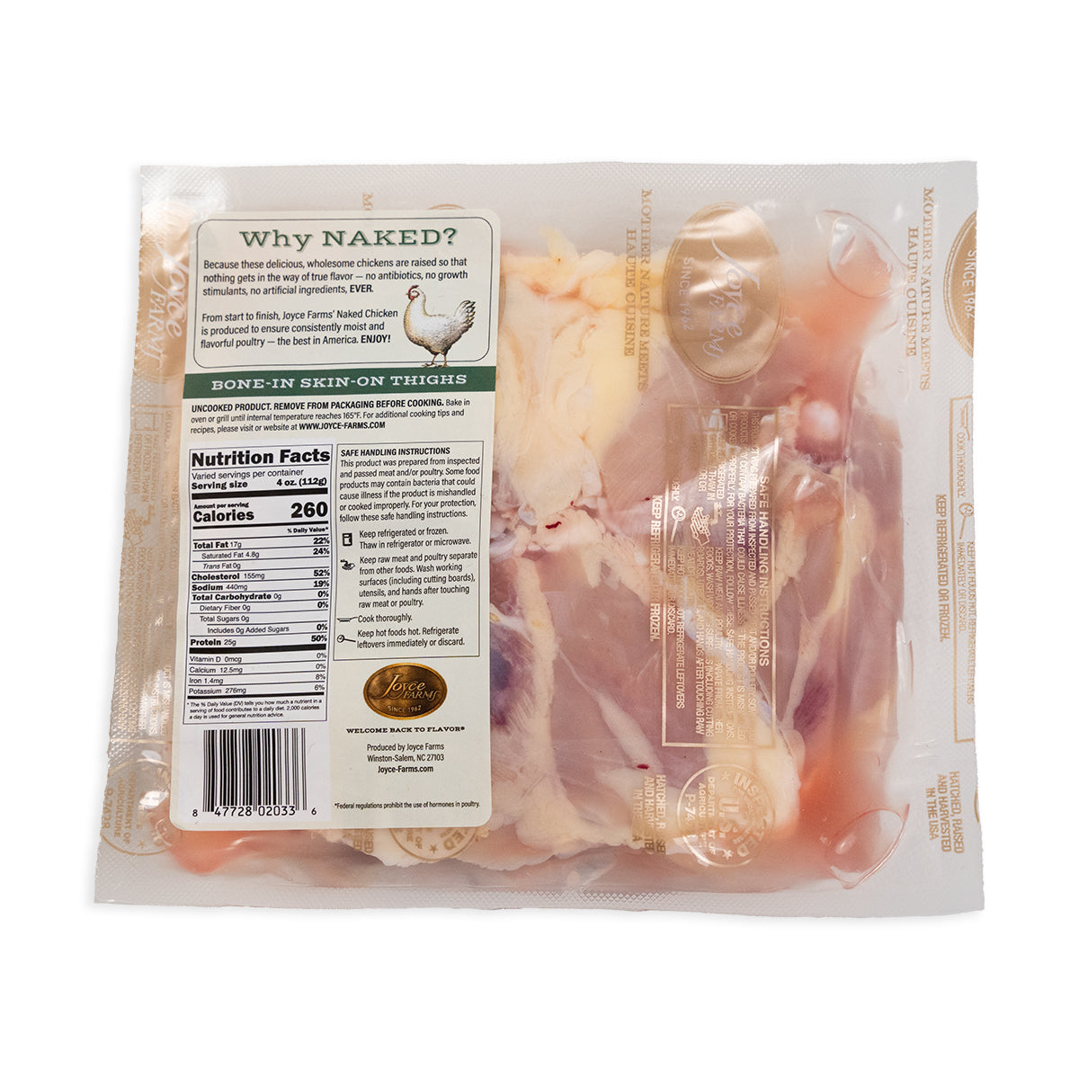 Wholesale Joyce Farms Naked Bone-In Chicken Thighs-8 LB Bulk