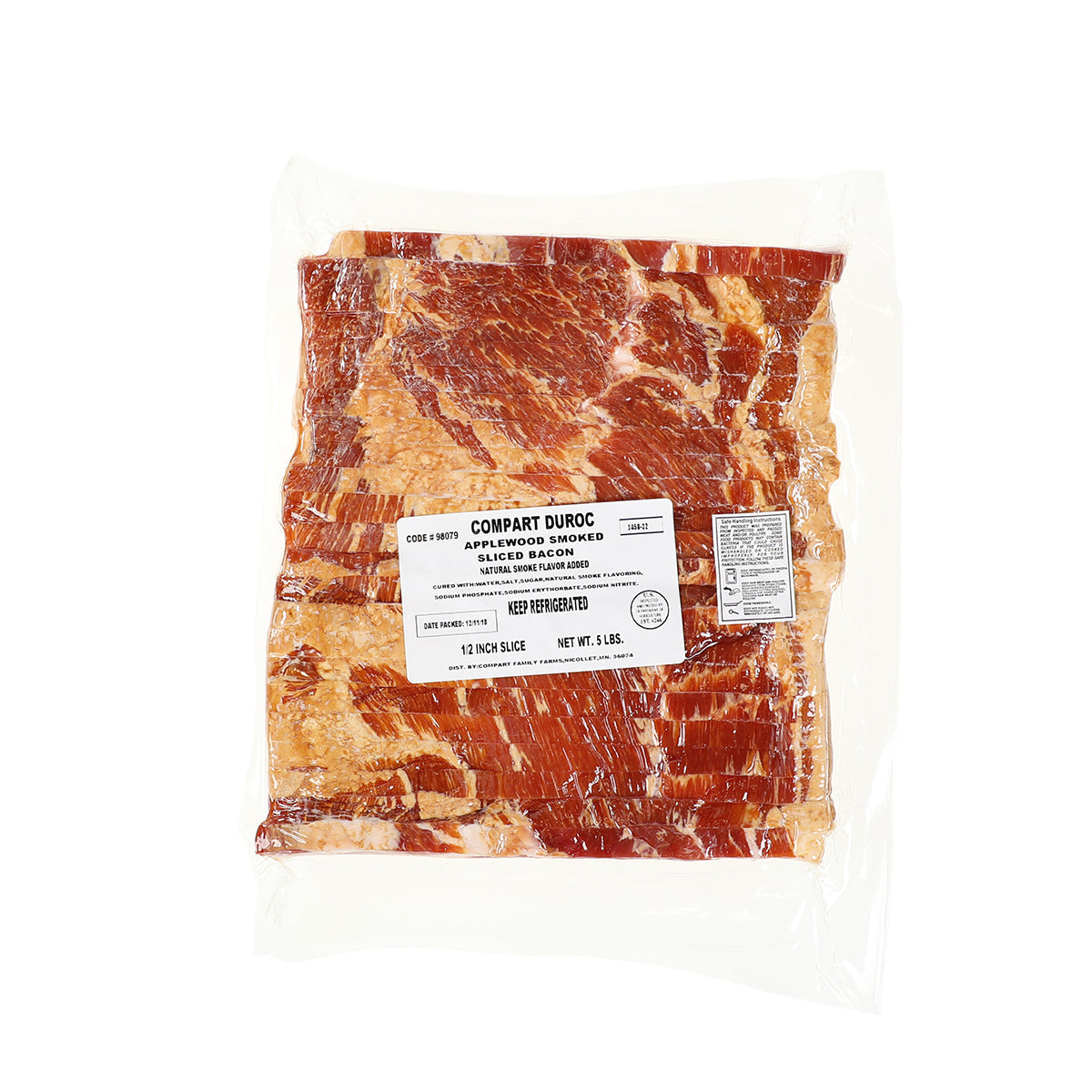 Compart Family Farms 1/2 Thick Sliced Applewood Bacon 4-1 CT
