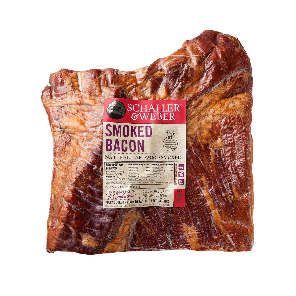 Wholesale Schaller & Weber Applewood Smoked Bacon Slab-14 LB 4 PC Bulk