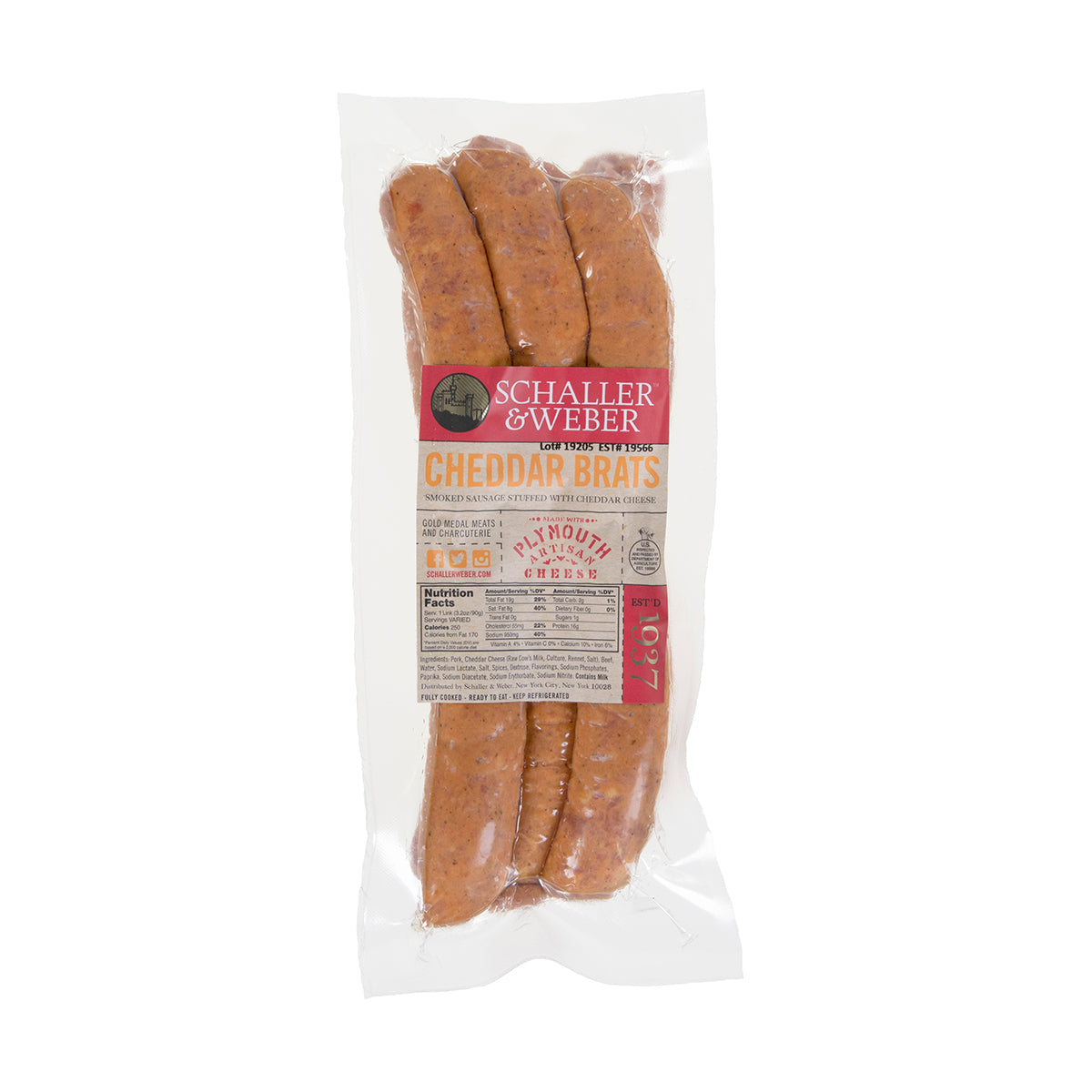 Wholesale Schaller & Weber Cheddar Bratwurst Sausages-10 LB 4 PC Bulk