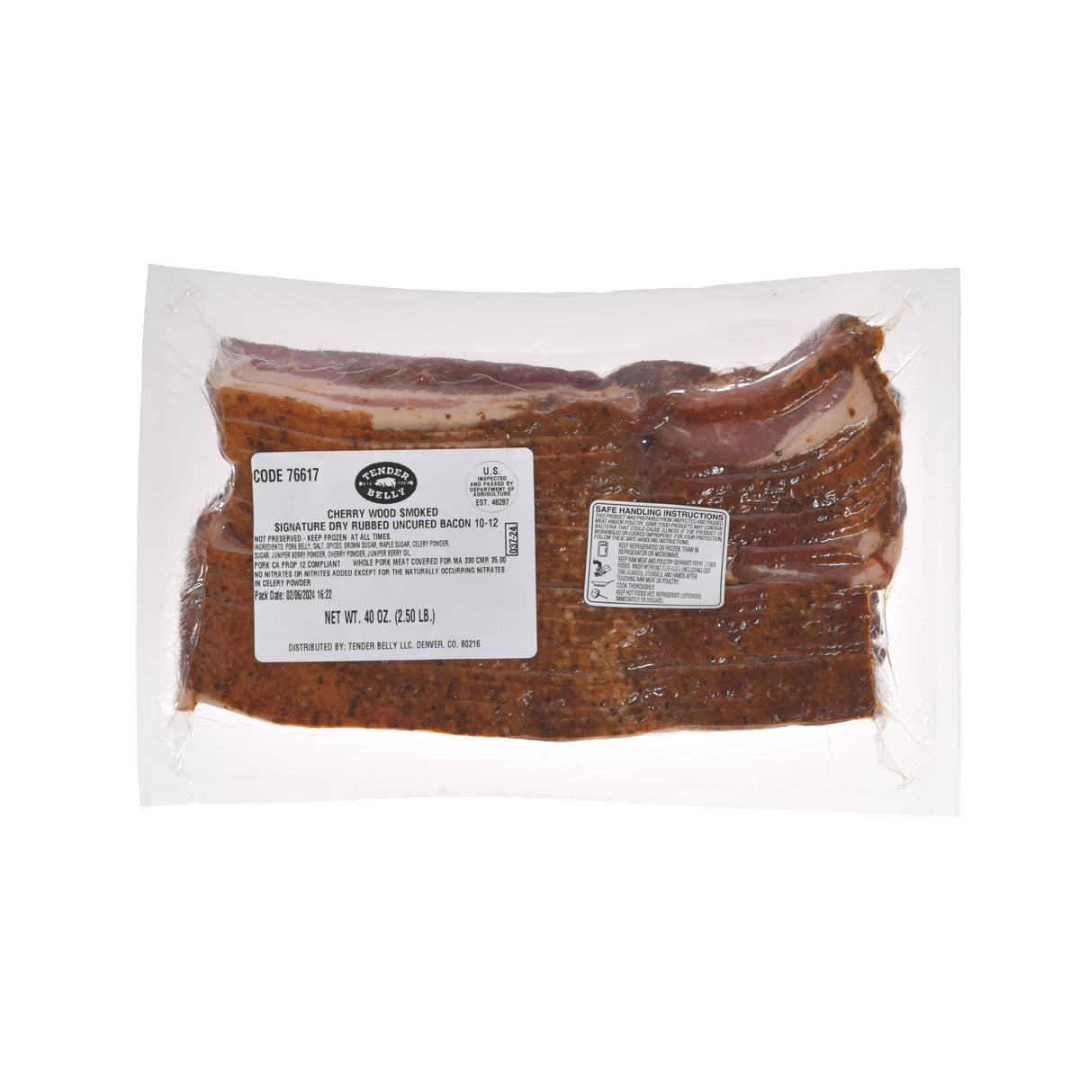 Wholesale Tender Belly Signature Dry Rub Uncured Bacon 10 lb- Bulk