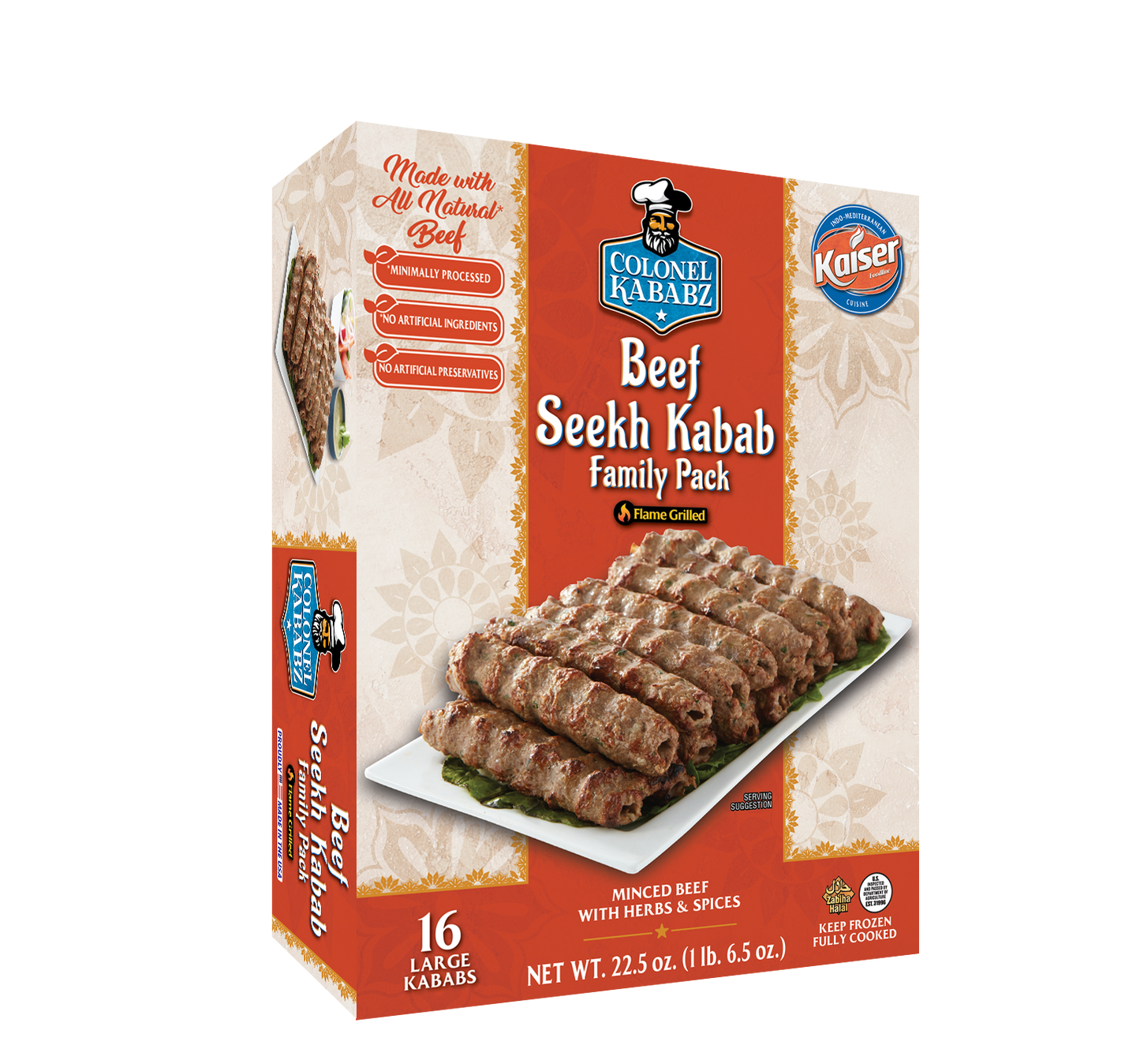 Wholesale Colonel Kababz Beef Seekh Kabab Family Pack 22.5oz- Bulk