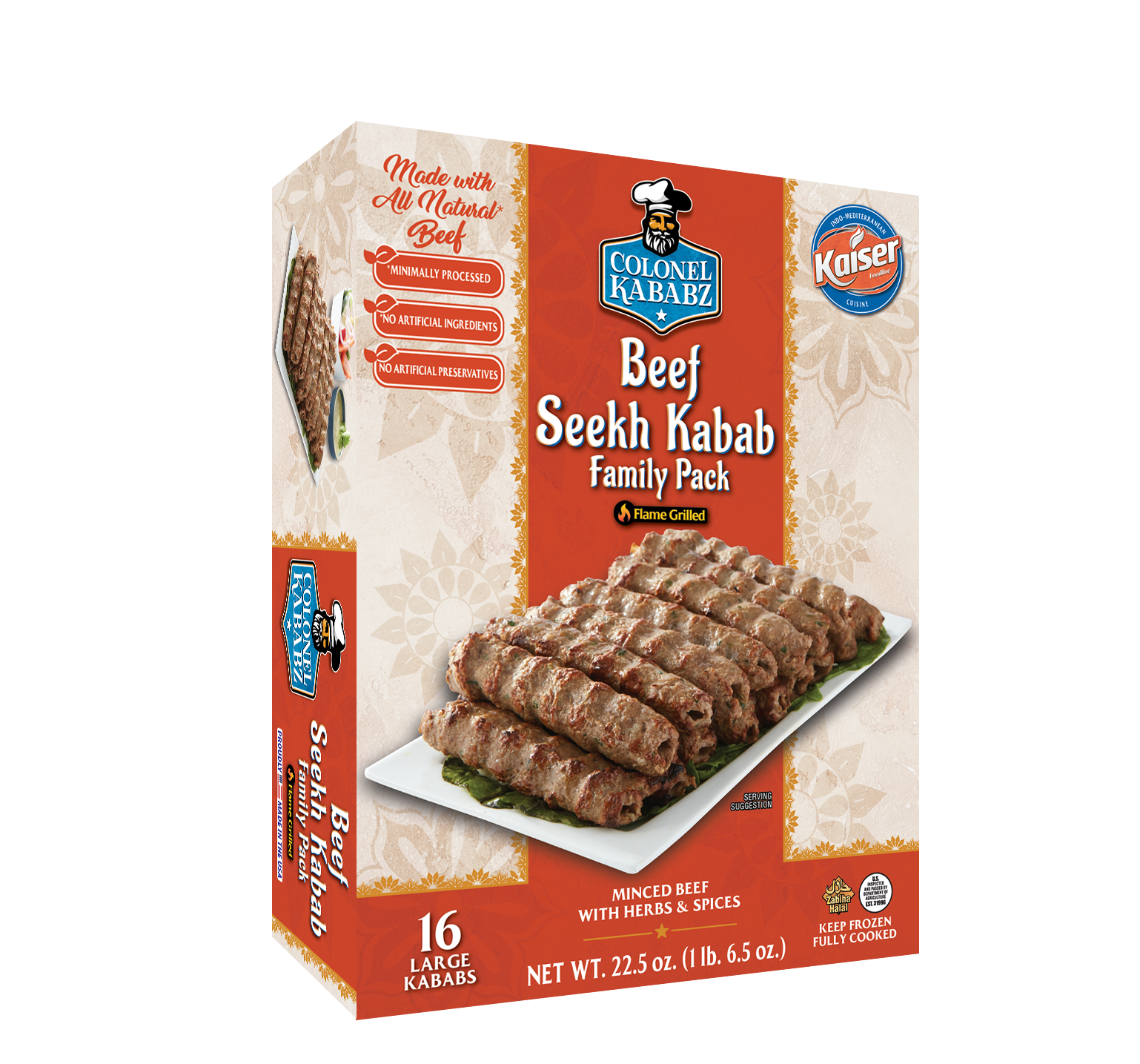 Wholesale Colonel Kababz Beef Seekh Kabab Family Pack 22.5oz- Bulk