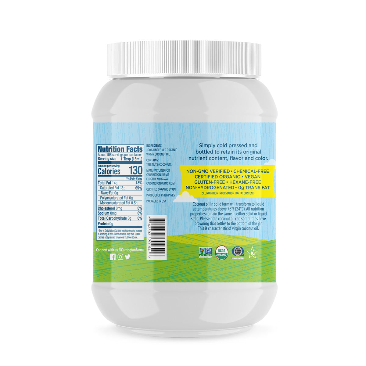 Wholesale Carrington Farms Organic Unrefined Coconut Oil- Bulk