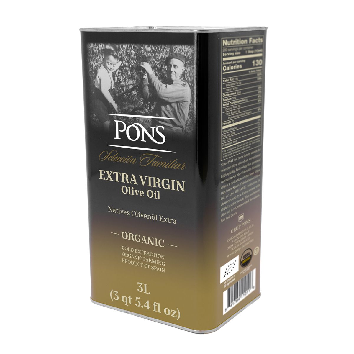 Pons Organic Extra Virgin Olive Oil 3L Tin