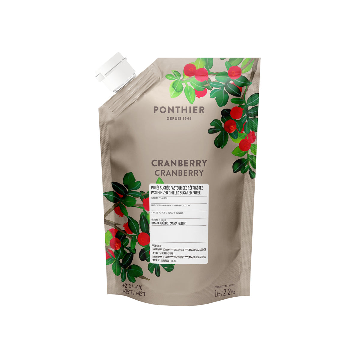 Wholesale Ponthier Chilled Cranberry Puree 1 KG- Bulk