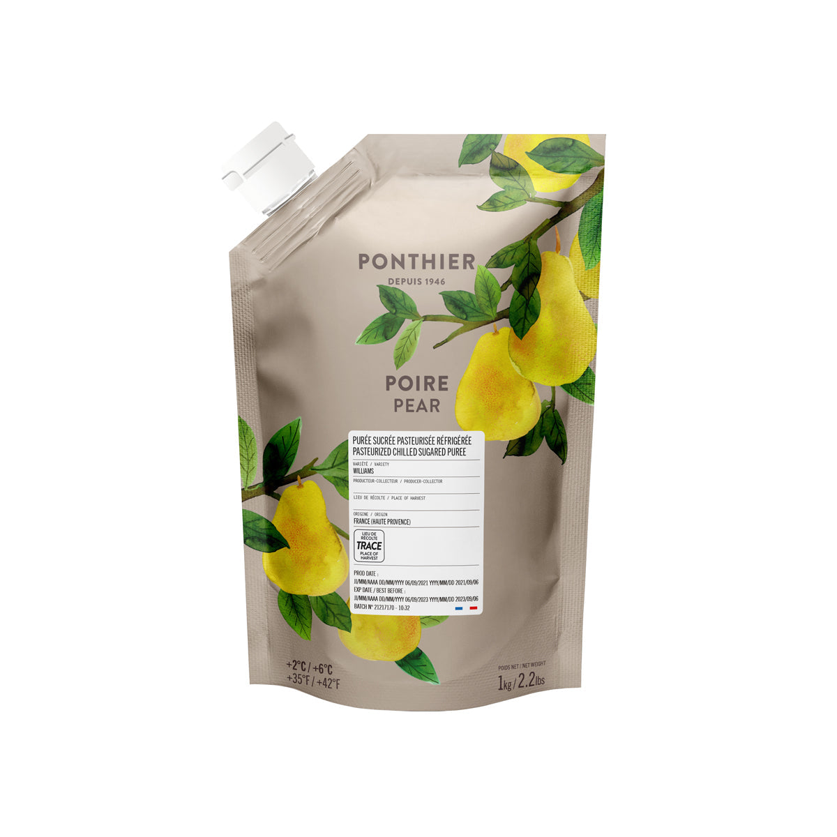 Wholesale Ponthier Chilled Pear Puree 1 KG- Bulk