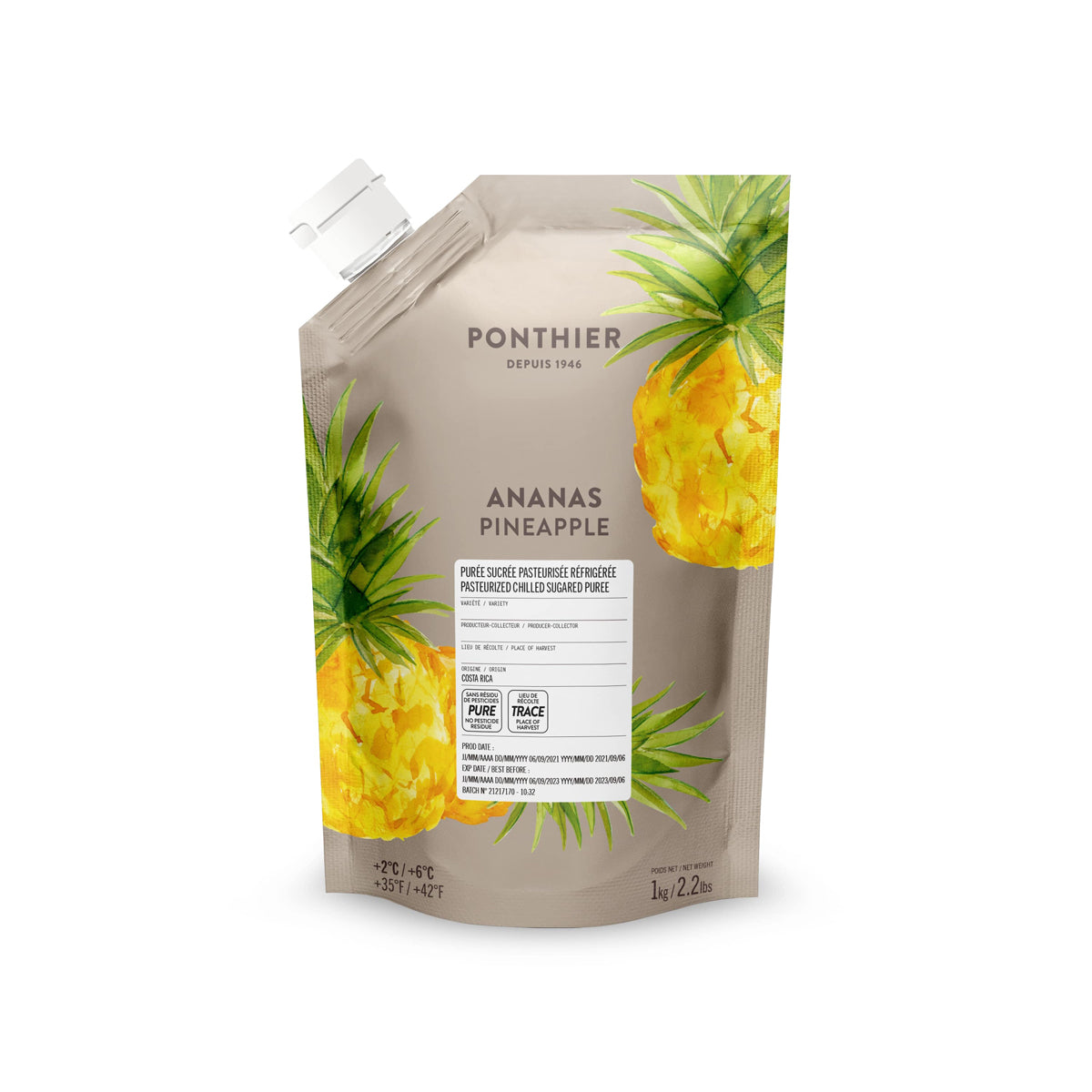 Wholesale Ponthier Chilled Pineapple Puree 1 KG- Bulk