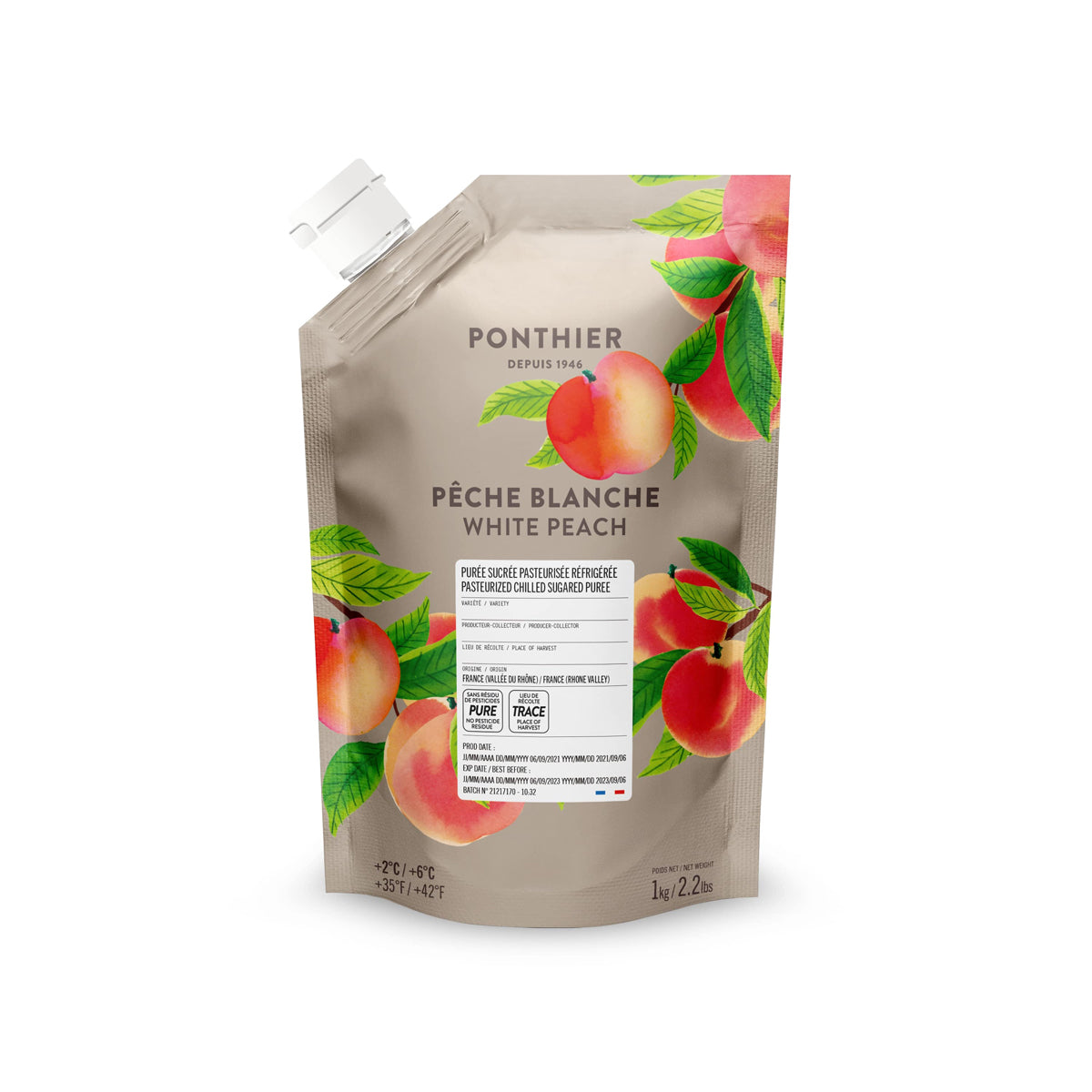 Wholesale Ponthier Chilled White Peach Puree 1 KG- Bulk