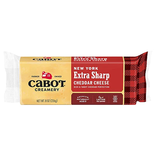 Cabot Creamery Bar New York Extra Sharp Cheddar Cheese 8oz 12ct