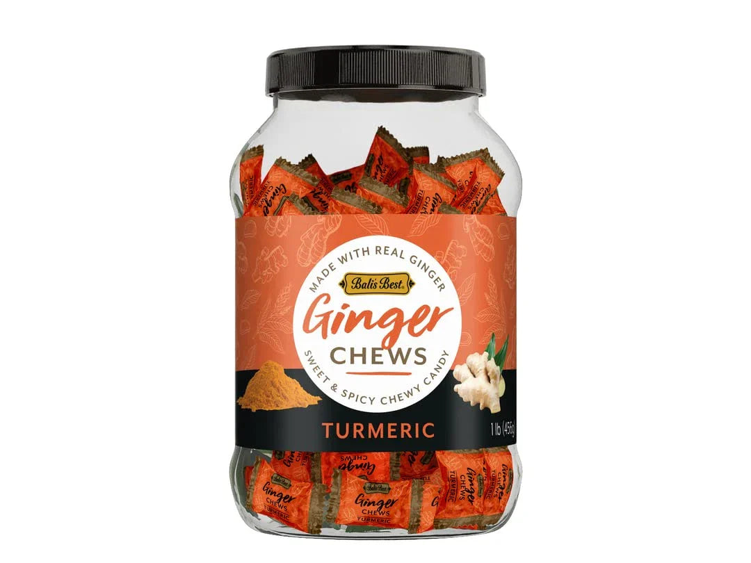 Wholesale Bali's Best Soothing Turmeric Ginger Chews Candy Jar 1 lb Bag- Bulk