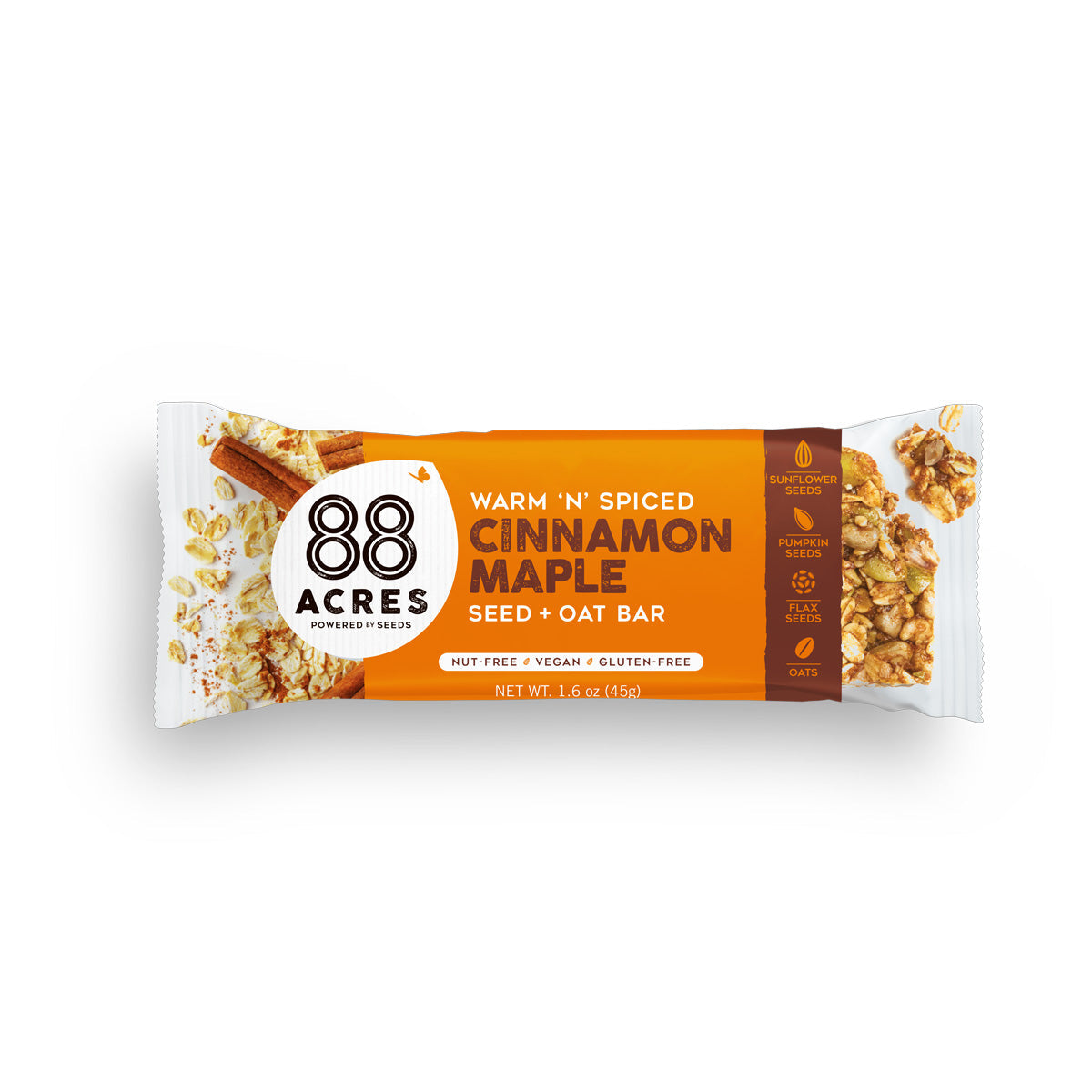 Wholesale 88 Acres Cinnamon Maple Seed & Oat 1.6 Oz Bar-54ct Case Bulk