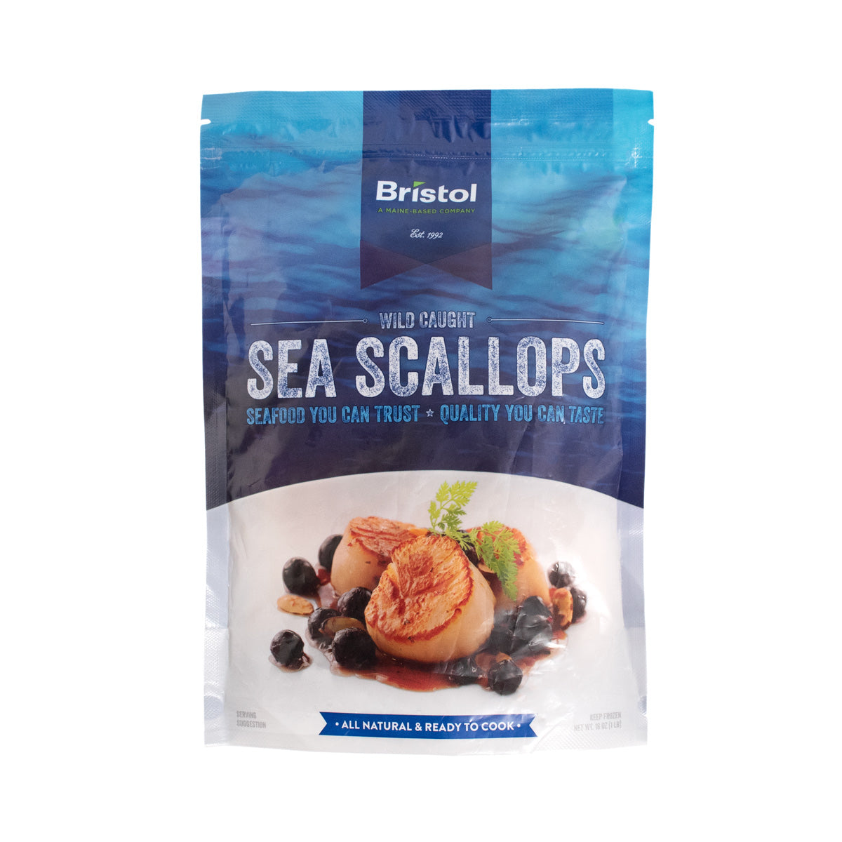 Wholesale Bristol Seafood Frozen Domestic Sea Scallops U12-1 LB Bulk