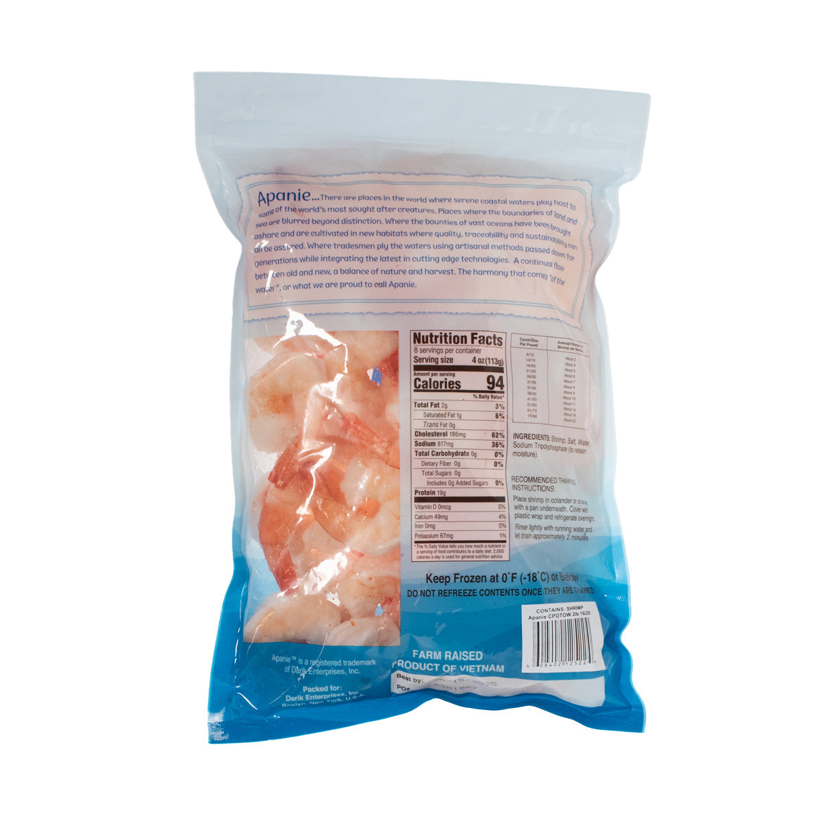 Wholesale Apanie Frozen Cooked Peeled & Deveined Shrimp Tail 32oz Bag- Bulk