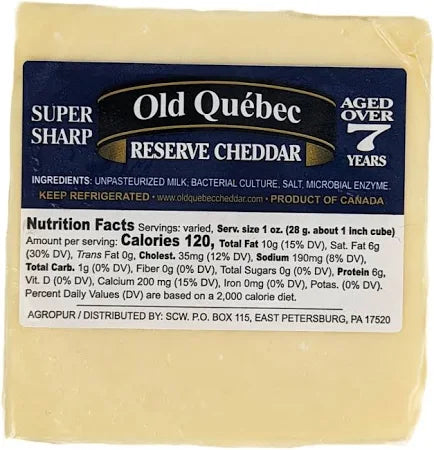 Wholesale Old Quebec Vintage 7 Year White Cheddar Cheese 8 OZ- Bulk