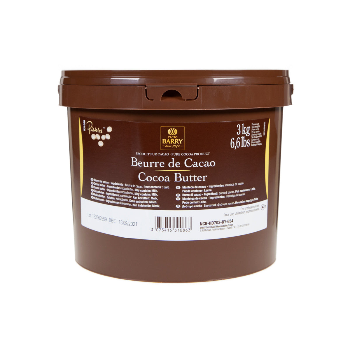 Wholesale Barry Callebaut Cocoa Butter Pistoles Chips 3 Kg Jar-3 KG Bulk