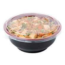 Wholesale Restaurantware 24 oz Round Black & Red Plastic Medium Bowl with Clear Lid 25 CT- Bulk