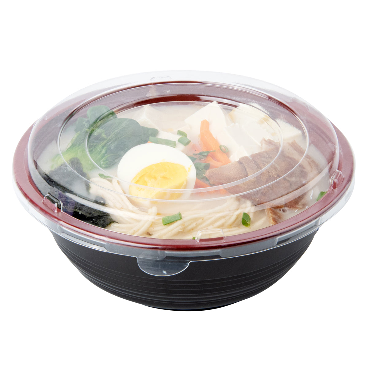 Wholesale Restaurantware 34 oz Round Black & Red Plastic Larg Bowl with Clear Lid 25 CT-8ct Case Bulk