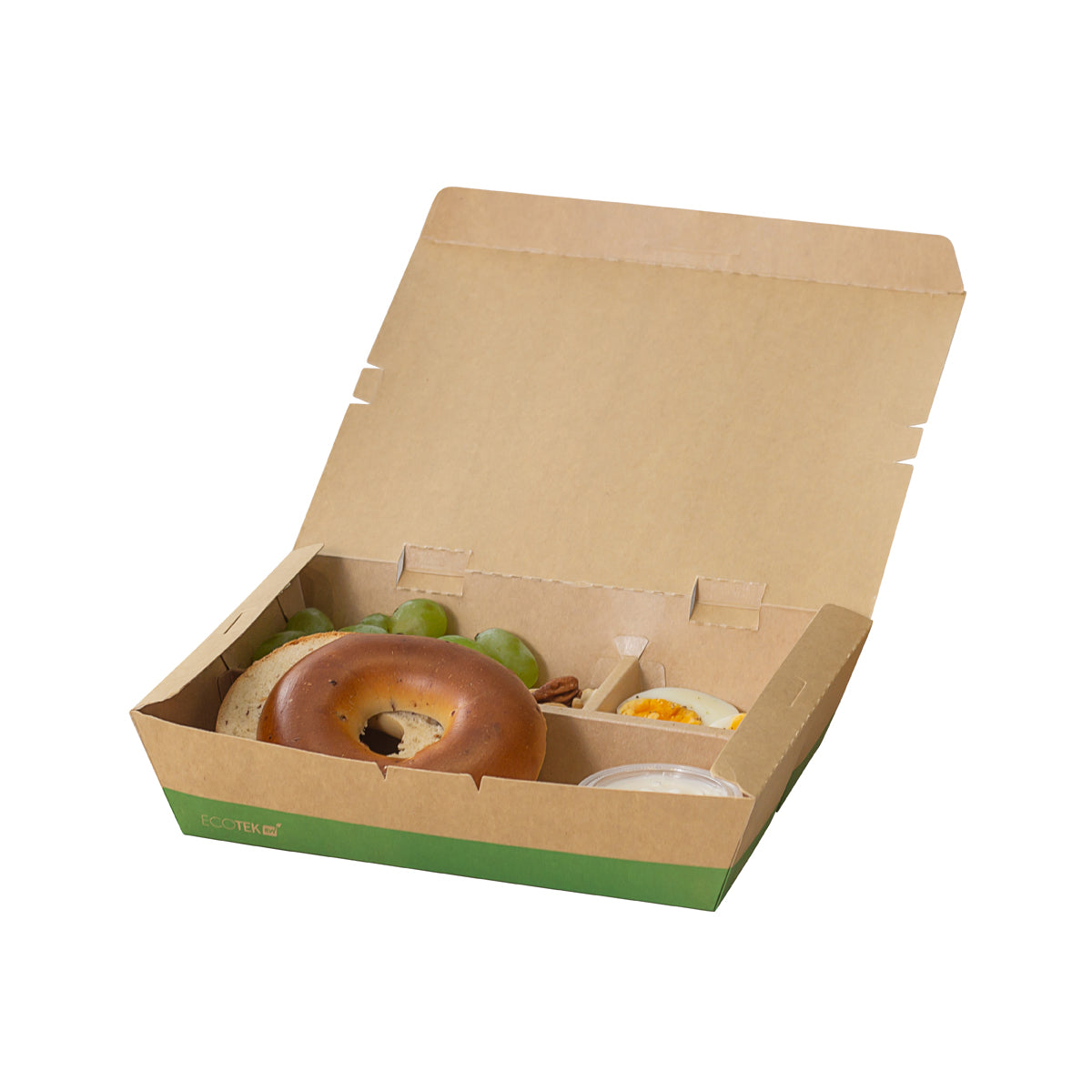 Wholesale Restaurantware 51 oz Rectangle Kraft & Green Paper Bento Box, 3-Compartment-100 CT Bulk