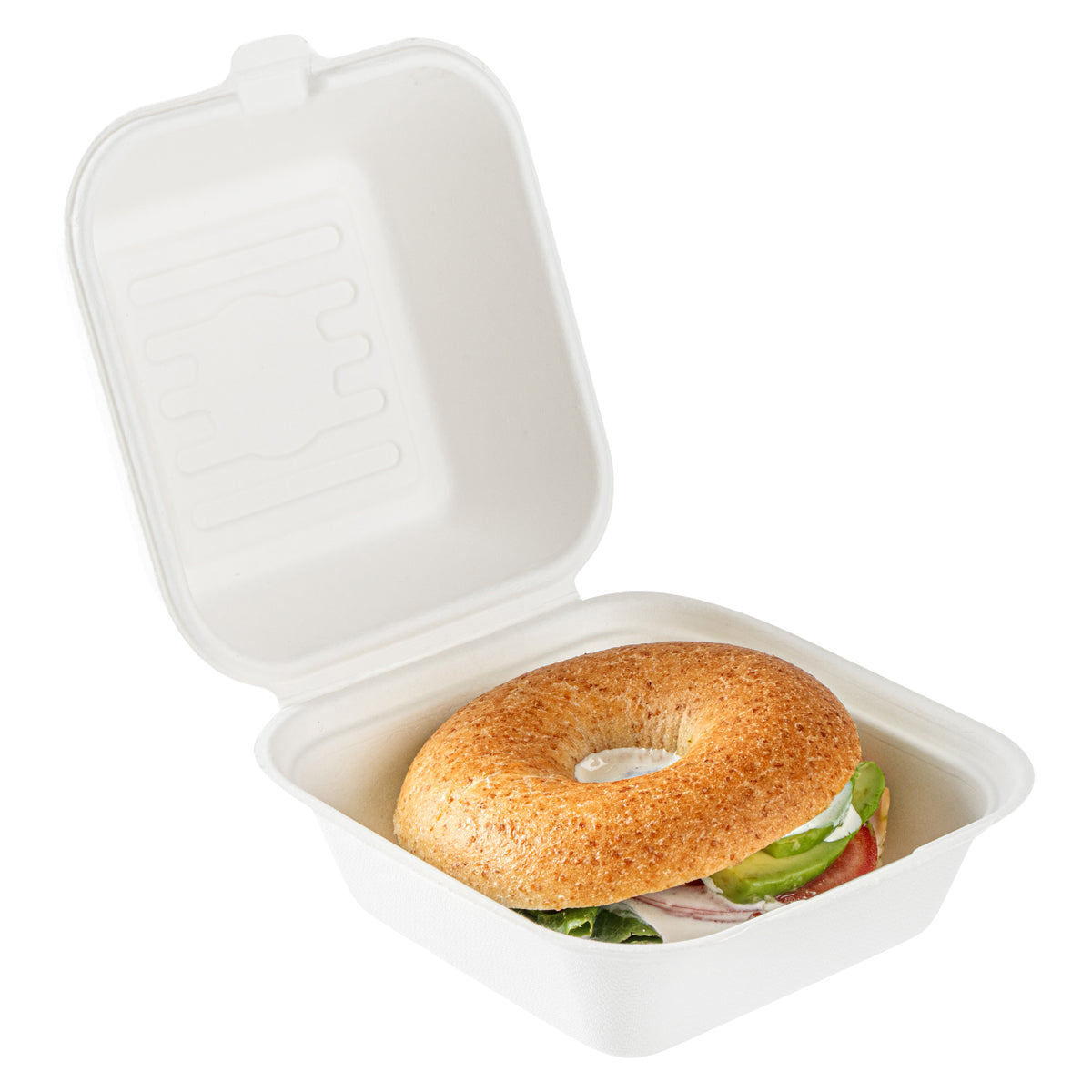 Wholesale Restaurantware 15 oz Square White Sugarcane Clamshell Container- Bulk
