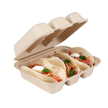 Restaurantware Kraft Sugarcane Taco Clamshell Container - 3-Compartment 50 CT