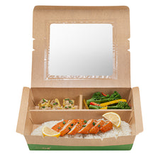 Restaurantware 78 oz Kraft & Green Paper Bento Box - 3-Compartment