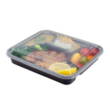 Wholesale Restaurantware 34 oz Black Plastic 4 Compartment Food Container, Clear Lid 50 CT-2ct Case Bulk
