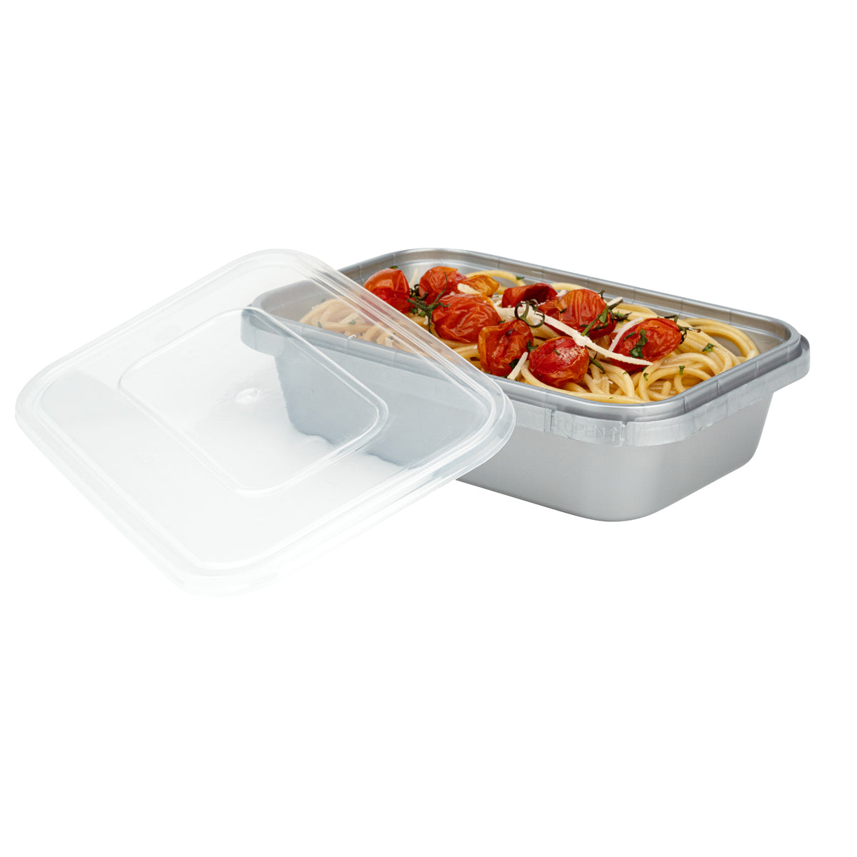 Restaurantware 24 oz Silver Plastic Tamper-Evident Container with Clear Lid 25 CT