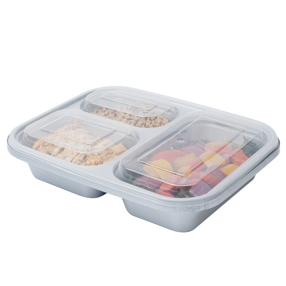 Wholesale Restaurantware 30 oz Silver Plastic Tamper-Evident 3-Compartment Container 25 CT-4ct Case Bulk