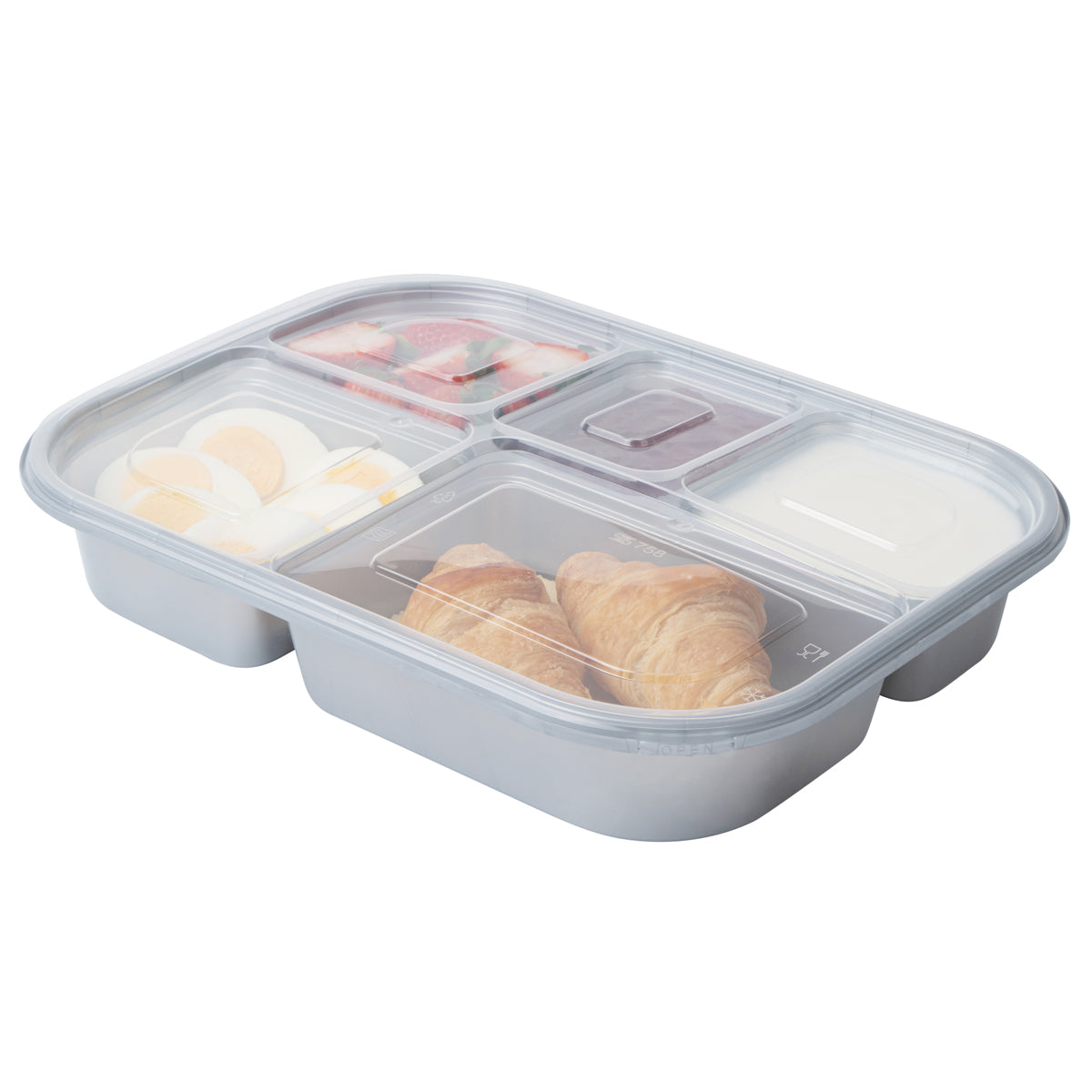 Wholesale Restaurantware 62 oz Silver Plastic Tamper-Evident 5-Compartment Container 25 CT- Bulk