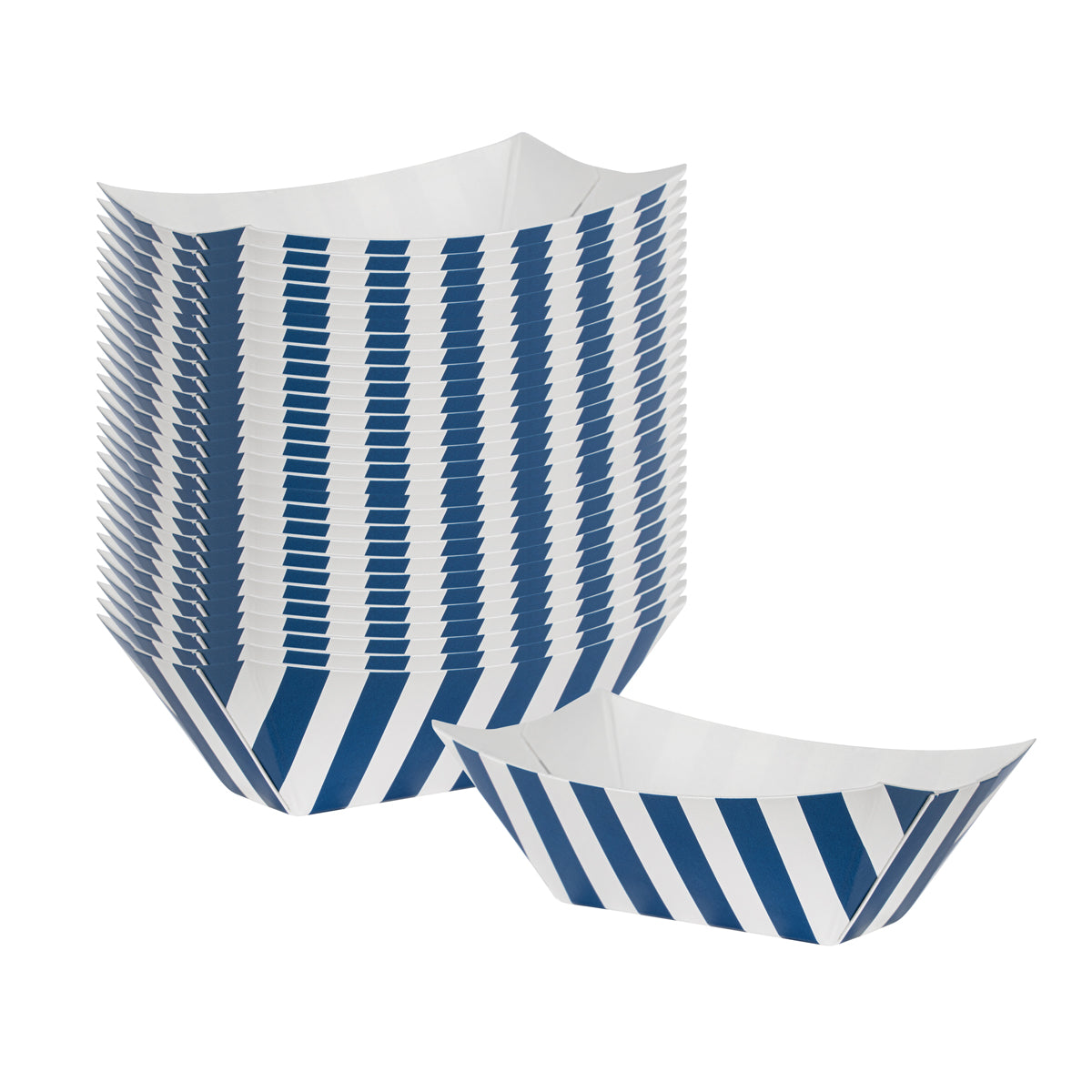 Restaurantware 2 oz Blue & White Stripe Paper Boat 50 CT