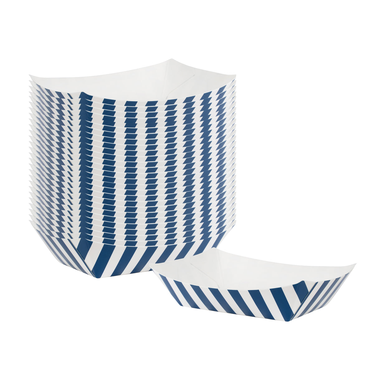 Wholesale Restaurantware 4 oz Blue & White Stripe Paper #25 Boat 50 CT-8ct Case Bulk