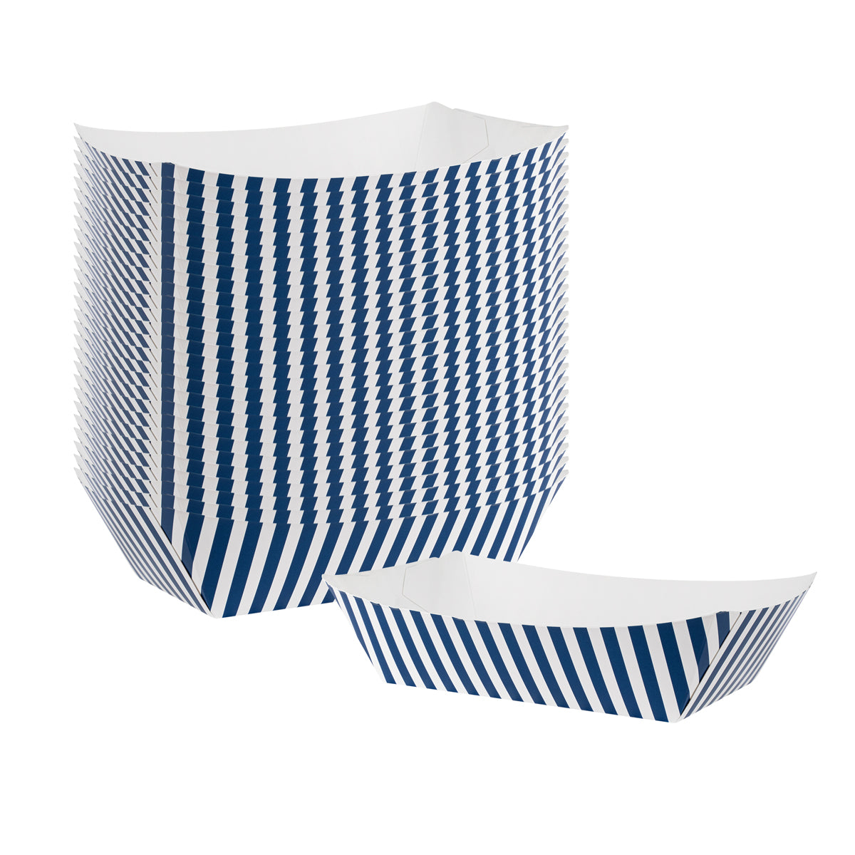 Wholesale Restaurantware 2 lb Blue & White Stripe Paper #200 Boat 50 CT- Bulk