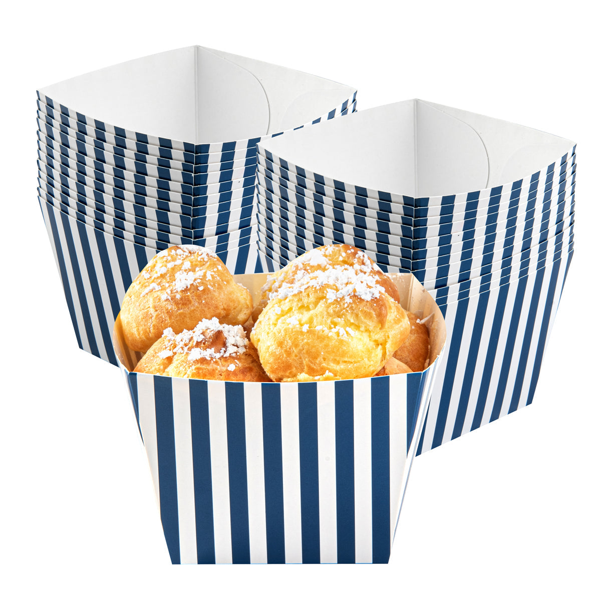 Wholesale Restaurantware Square Blue & White Stripe Paper Snack Box-200 CT Bulk