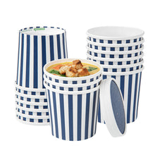 Wholesale Restaurantware 12 oz Round Blue & White Stripe Paper Soup Container 25 CT-8ct Case Bulk