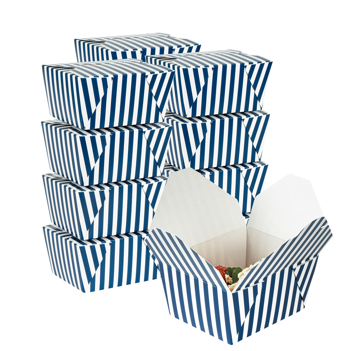 Wholesale Restaurantware 30 oz Rectangle Blue & White Stripe #1 Take Out Container 50 CT-4ct Case Bulk