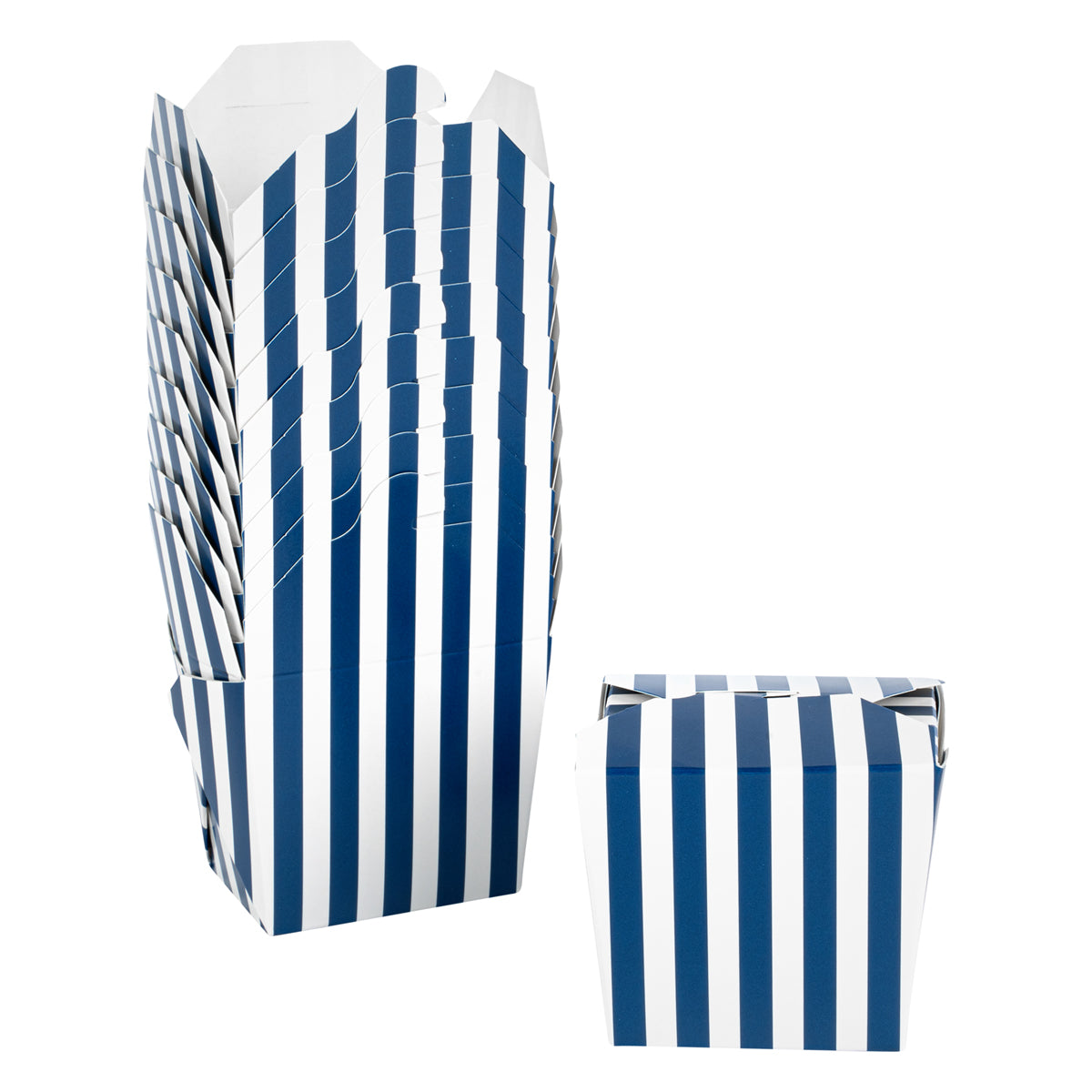 Wholesale Restaurantware 8 oz Square Blue & White Stripe Noodle Take Out Container 50 CT-4ct Case Bulk