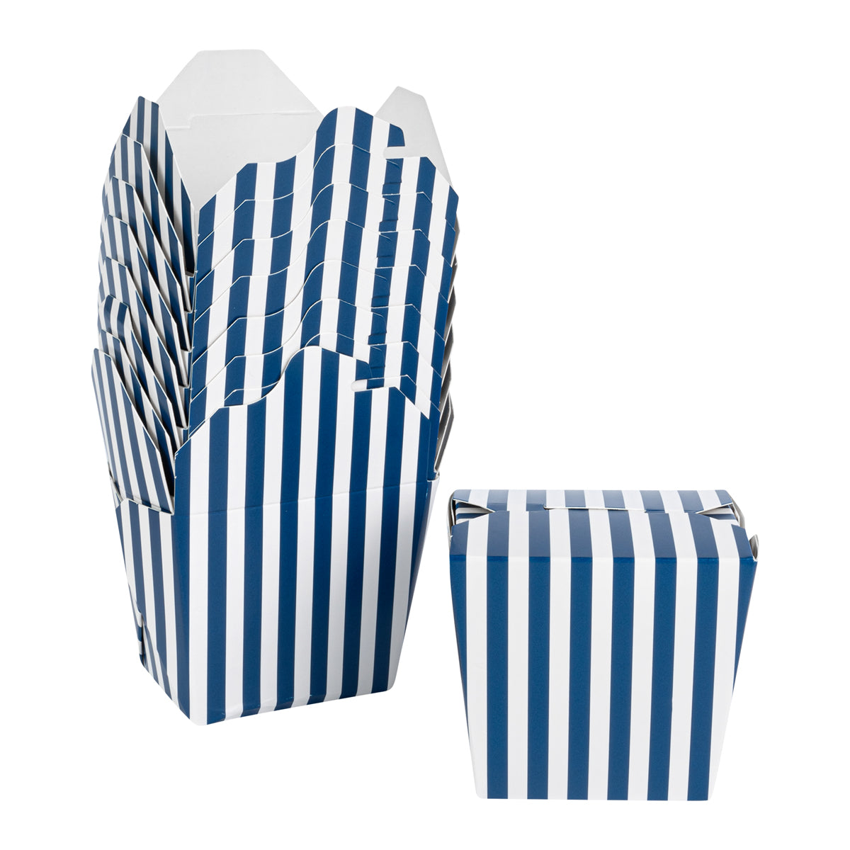 Wholesale Restaurantware 16 oz Square Blue & White Stripe Noodle Take Out Container 50 CT-4ct Case Bulk