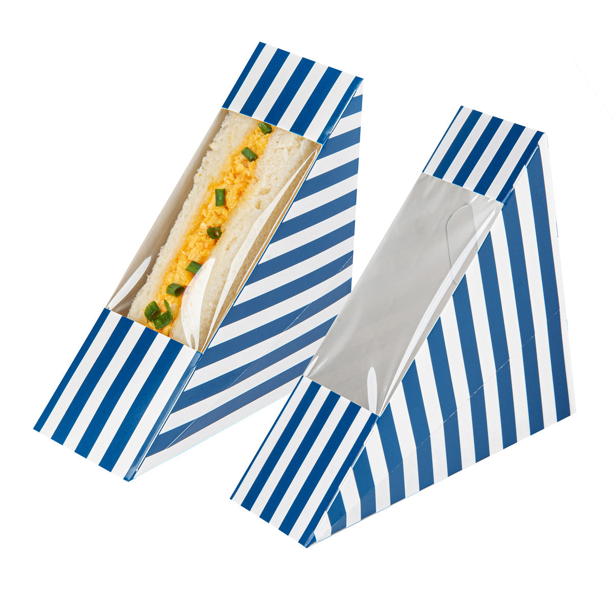 Wholesale Restaurantware Triangle Blue & White Stripe Paper Small Sandwich Box 25 CT-8ct Case Bulk