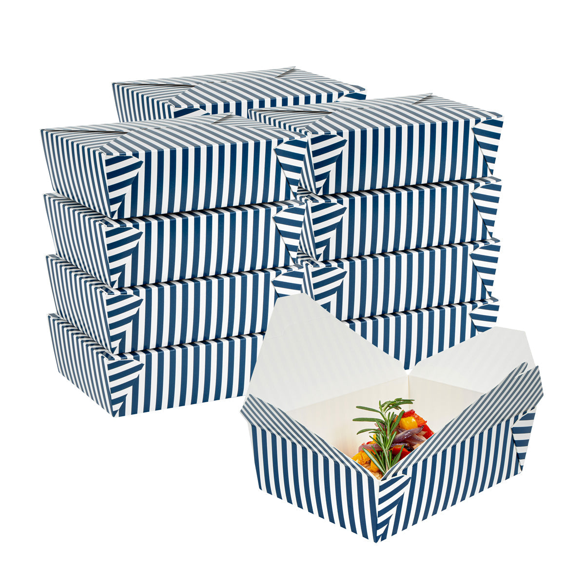 Wholesale Restaurantware 71 oz Rectangle Blue & White Stripe #3 Take Out Container 50 CT-4ct Case Bulk