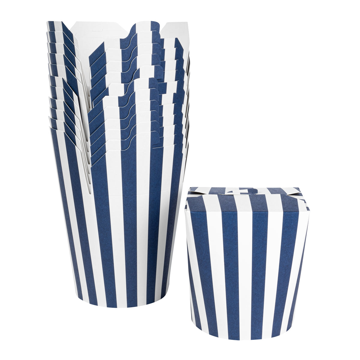 Wholesale Restaurantware 32 oz Round Blue & White Stripe Paper Take Out Container 50 CT- Bulk