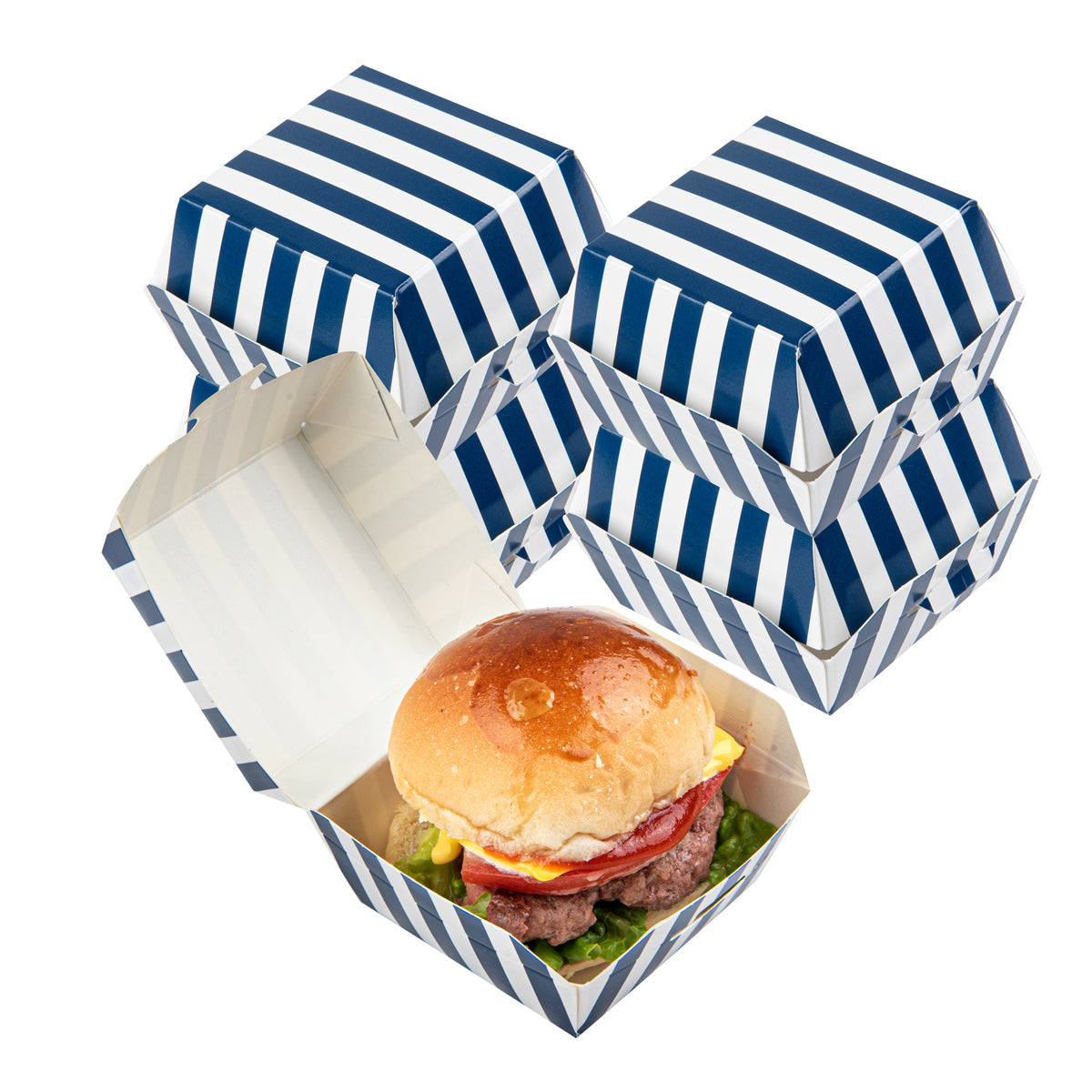 Wholesale Restaurantware Blue & White Stripe Paper Slider Box-100 CT Bulk