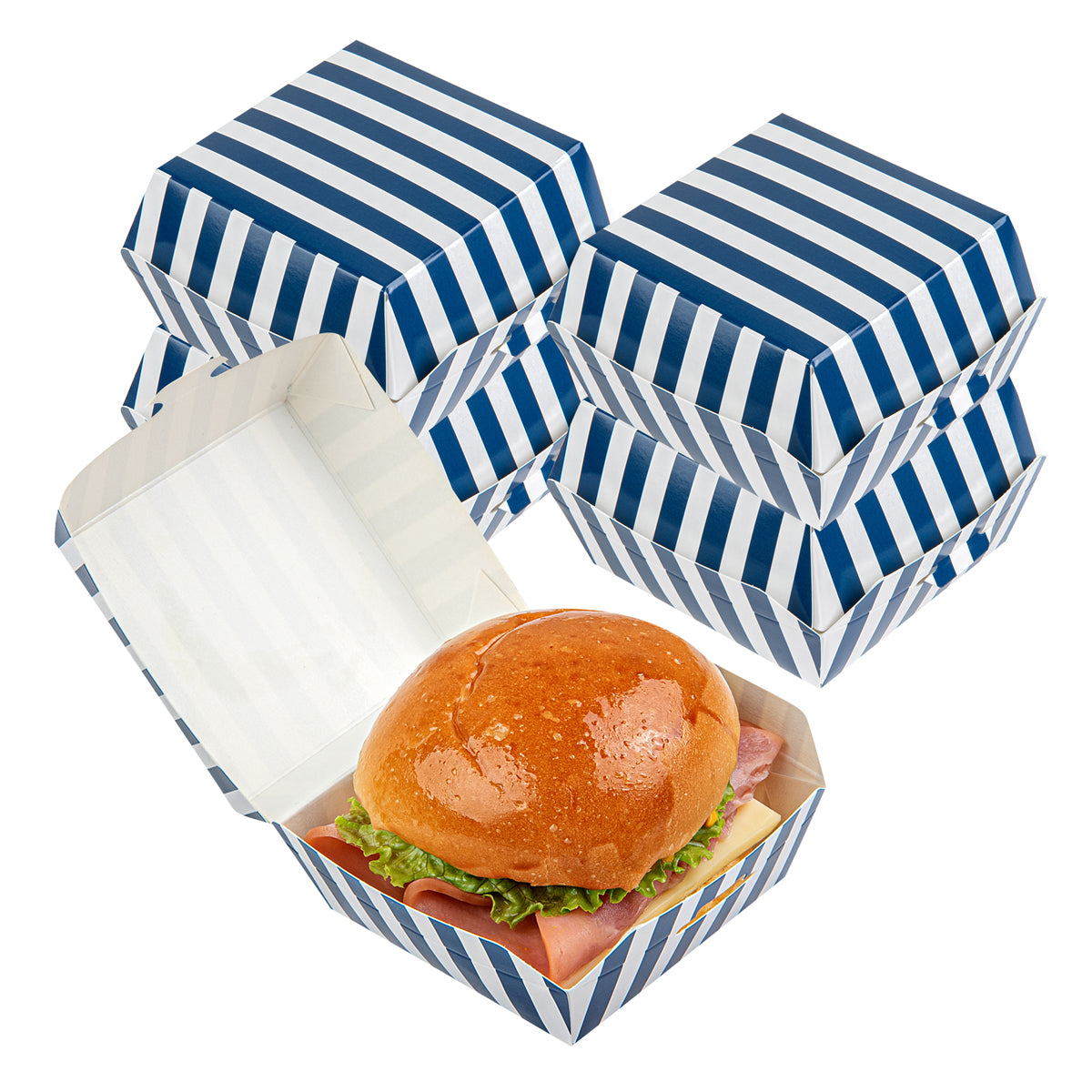 Restaurantware Blue & White Stripe Paper Mini Burger Box