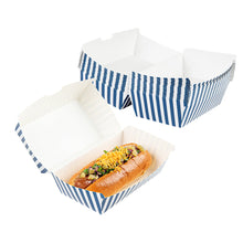 Wholesale Restaurantware Rectangle Blue & White Stripe Paper Clamshell Container- Bulk